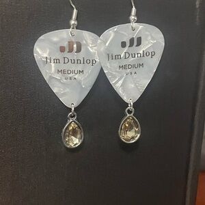White Jim Dunlop Guitar Pic Earrings